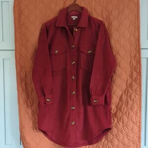 Falls Creek Women's Deep Burgundy-Red Button-Front Utility Shirt Jacket
